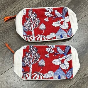 2/$10 Clarins Red Floral Bird Canvas Pouch